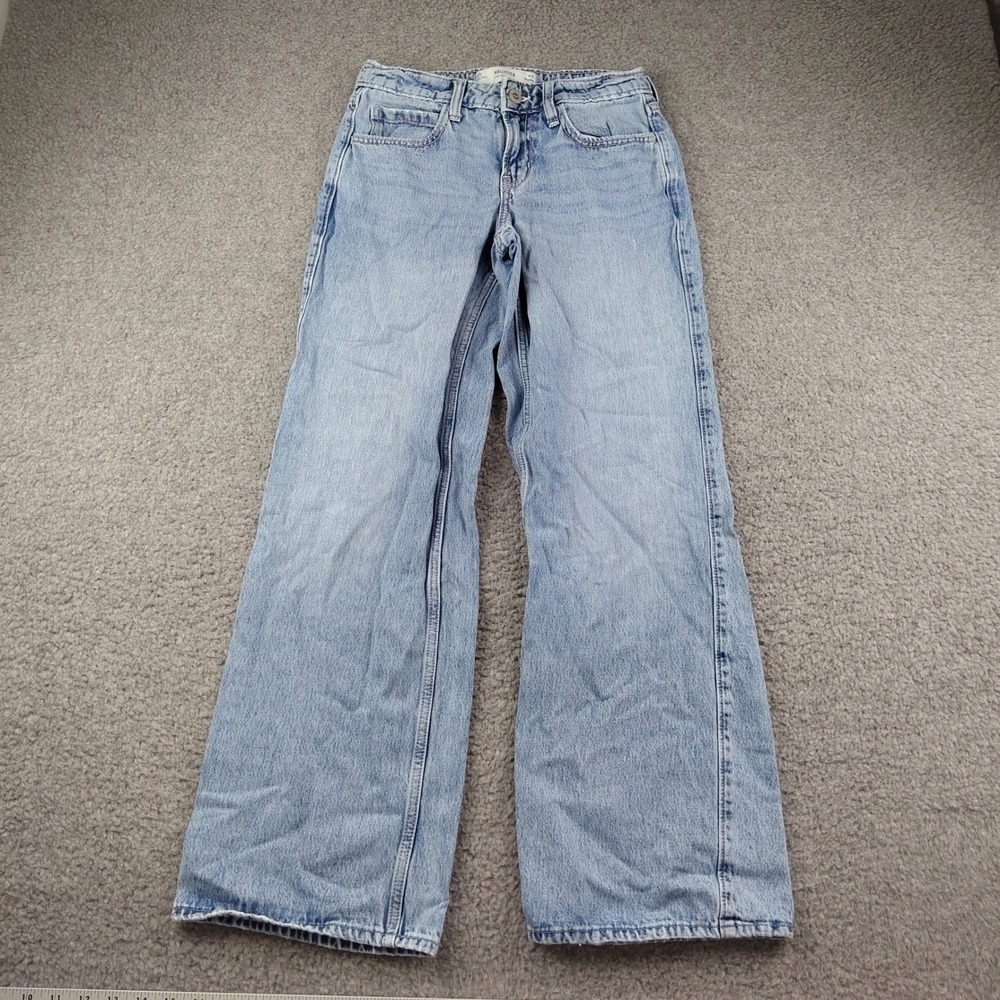 Hollister Jeans Sz 26x30 Low Rise Wide Leg Light Wash Denim 100% Cotton Skater